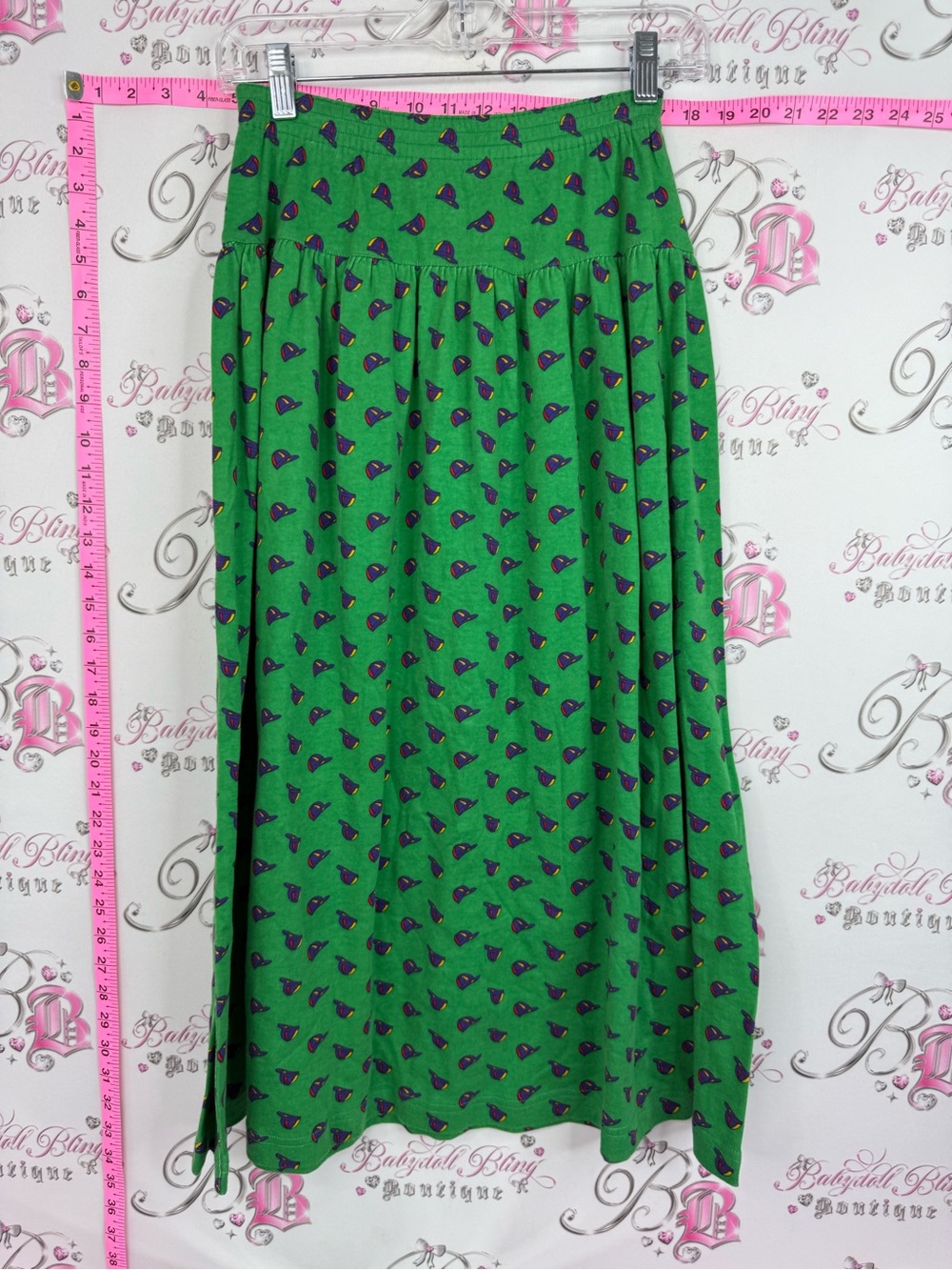 Adrienne Vittadini sport skirt hats vintage Green Maxi Skirt with Purple Print